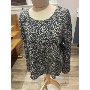 Charter Club Women Long Sleeve Pima Cotton Pullover Black Leopard Print PXL